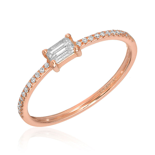 Heirloom Baguette Center Halfway Diamond Band | Slim Diamond Ring