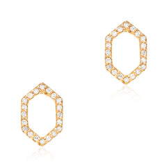 open silhouette hexagonal earrings in 14k gold and diamonds