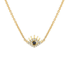 14k gold evil eye mini necklace in black and white diamonds