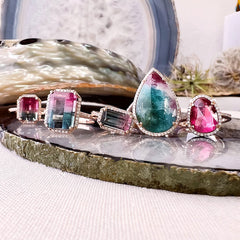 selection of brightly colored one of a kind rings