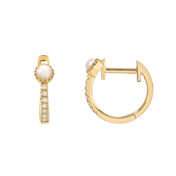 Pearl and Diamond Huggie Earrings | 14k Gold Hoop Earrings at Liven ...