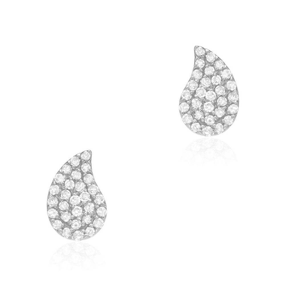 14K White Gold Pear Shaped Pave Diamond Stud Earrings