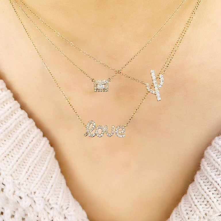 14k Yellow Gold Script Love Necklace With Bezel Set Diamond | Gray's  Jewelers Bespoke | Saint James, NY