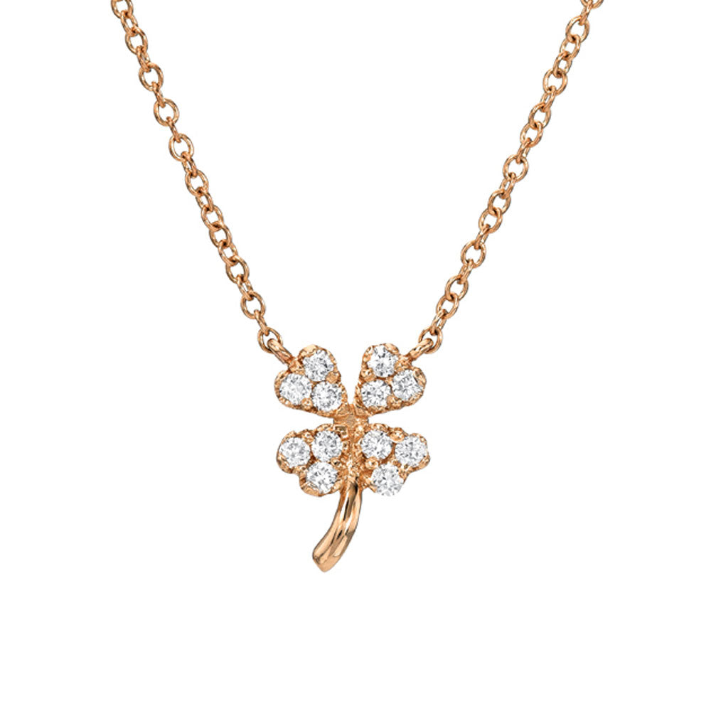 Pink gold and diamond charm - four-leaf clover