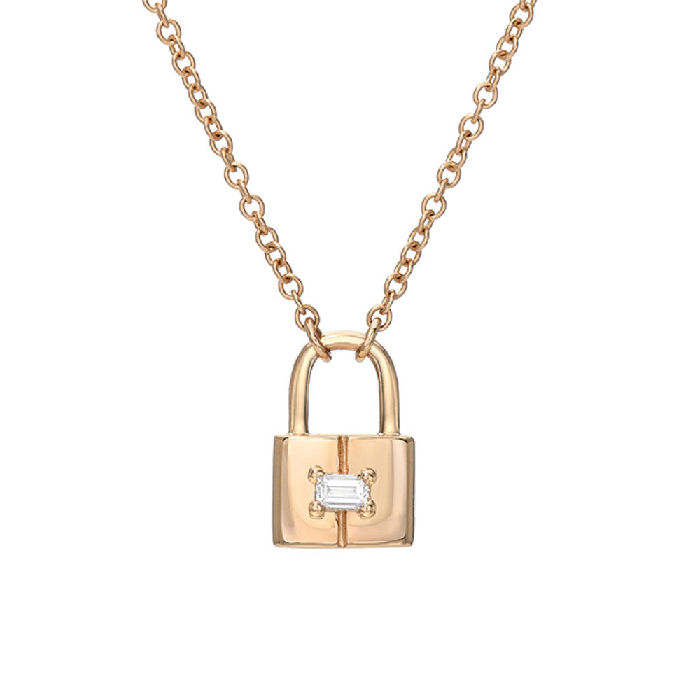 14K Solid Gold Initial Lock Necklace with Diamonds