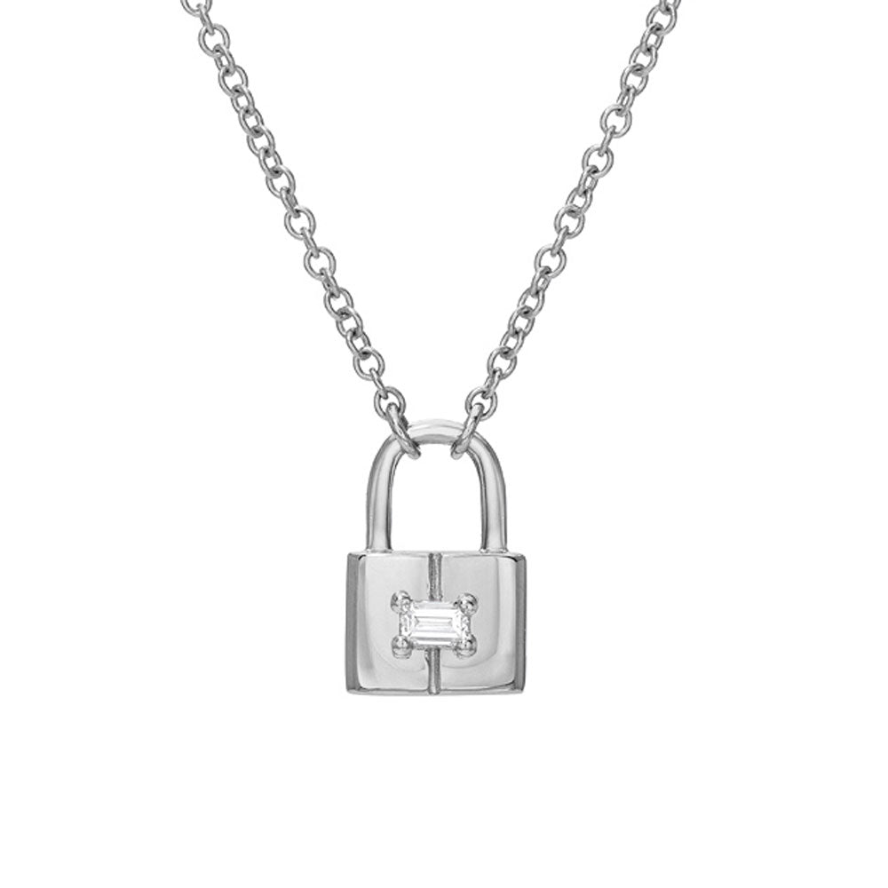 white gold diamond padlock pendant