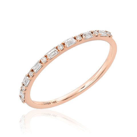 Custom Size Petite Baguette and Round Diamond Halfway Band